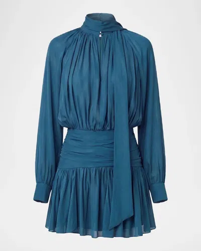 Nicholas Courtney Draped Georgette Mini Dress In Blue