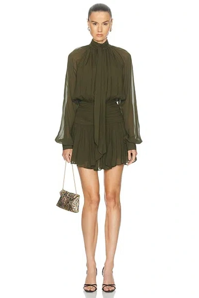 Nicholas Courtney Long Sleeve Front Neck Tie Mini Dress In Multi