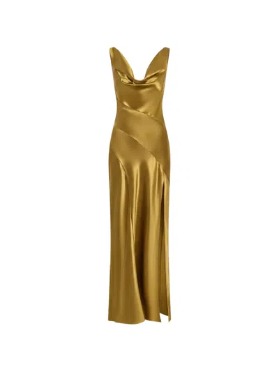 Nicholas Cowl-neck Panelled Gown In Brown