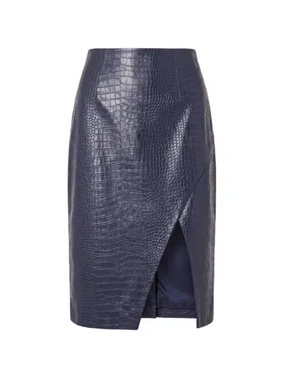 Nicholas Croc-effect Midi Skirt In Blue