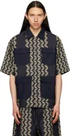 Nicholas Daley Calypso Aloha Zigzag-pattern Cotton Shirt In Indigo / Ecru