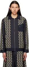 Nicholas Daley Black Zig Zag Jacket In Indigo / Ecru