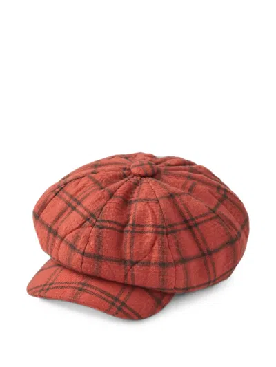 Nicholas Daley Check-pattern Quilted Baker Boy Hat In Burgundy