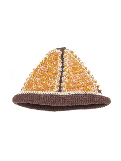 Nicholas Daley Hand-crocheted Bucket Hat In Mustard/clay/brown In White