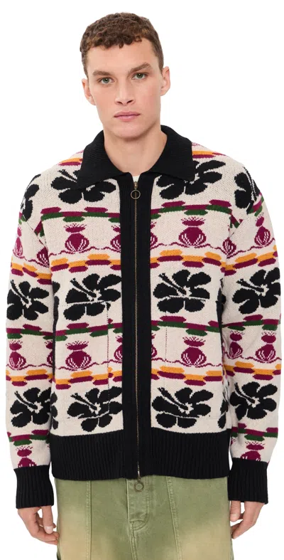 Nicholas Daley Mens Rice White Hibiscus Zip-up Wool-blend Cardigan In Multi