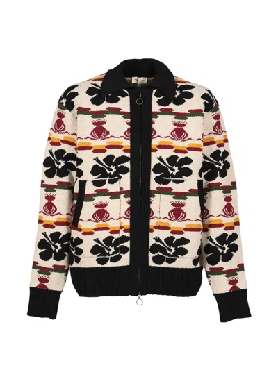 Nicholas Daley Mens Rice White Hibiscus Zip-up Wool-blend Cardigan In Multi