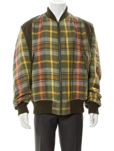 Pre-owned Nicholas Daley Linen Plaid Print Bomber Jacket In Green