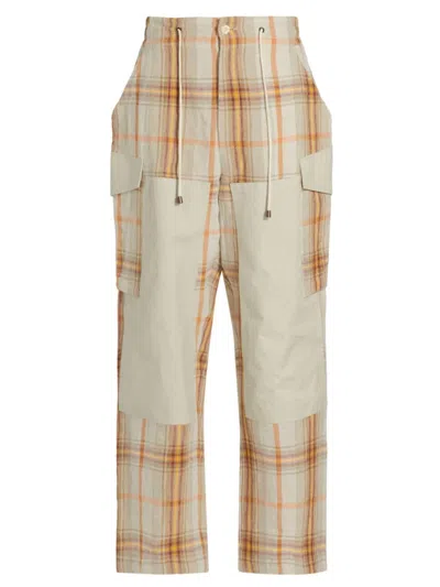 Nicholas Daley Mixed Media Cargo Pants In Summer Tartan