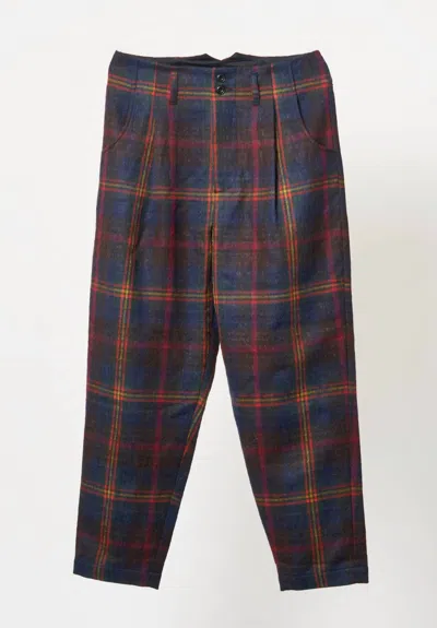 Nicholas Daley Men's Pleated Trouser In Nd Tartan In Blue
