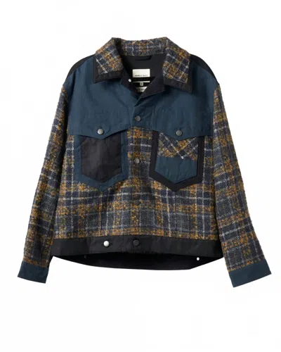 Nicholas Daley Men's Stone Jacket In Turmeric/navy Check In Blue