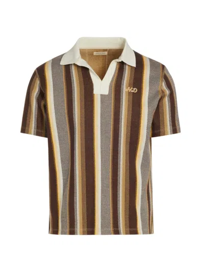 Nicholas Daley Men's Striped Cotton Polo Shirt In Brown Ecru Mustard