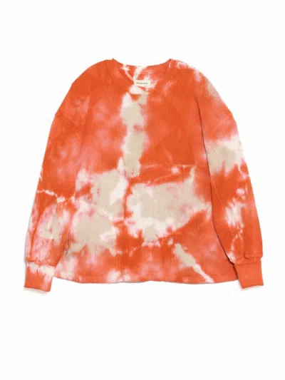 Nicholas Daley Men's Waffle Crew Neck Tie Dye Top In Red/ivory In Orange