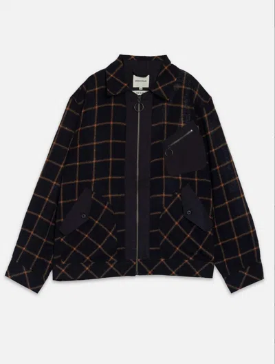 Nicholas Daley Men's Zip-through Shirt Jacket In Navy/orange Check In Brown