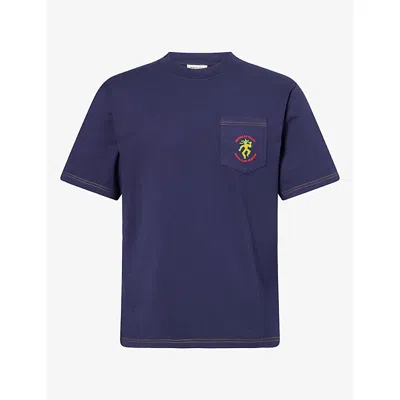 Nicholas Daley Mens Midnight Sound Clash Graphic-print Cotton T-shirt In Blue