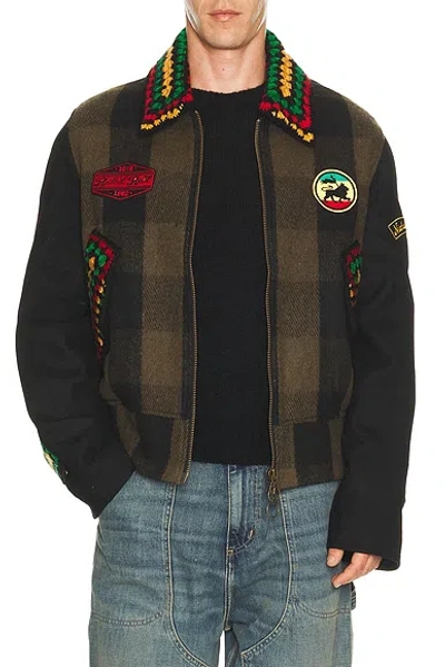 Nicholas Daley Patched Rebel Riot Jacket In Black & Olive Check