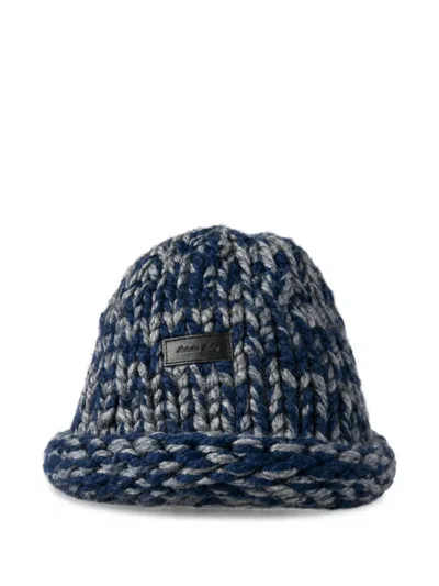 Nicholas Daley Rebel Chunky-knit Logo-patch Beanie Hat In Blue
