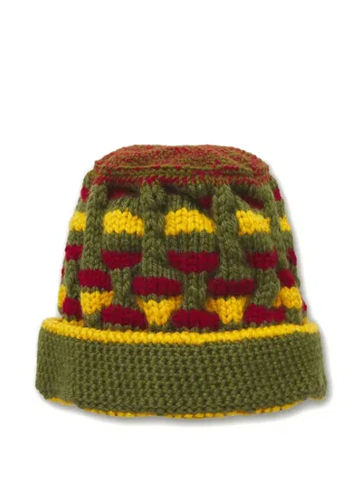 Nicholas Daley Roots Patterned Beanie Hat In Green