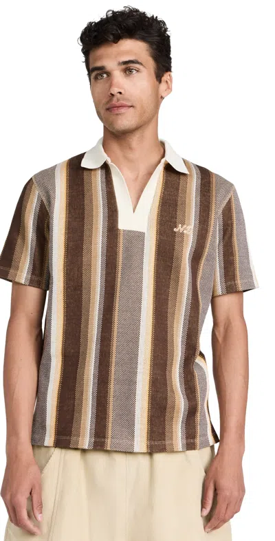 Nicholas Daley Logo-embroidered Striped Cotton-piqué Polo Shirt In Brown Ecru Mustard