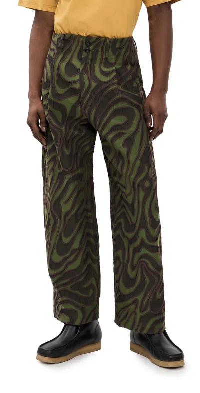 Nicholas Daley Wide Leg Pleated Trousers Olive In Green