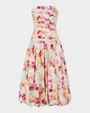 Nicholas Despina Strapless Pleated Bubble Midi Dress In Luna Ivory Wildflower