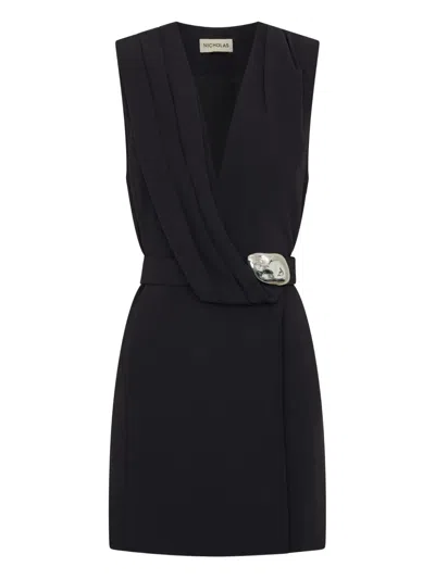Nicholas Dorsie Draped Buckle Mini Dress In Black