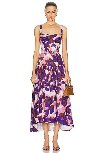 Nicholas Drenica Drop Waist Corset Midi Dress In Indigo