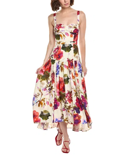Nicholas Drenica Drop Waist Linen-blend Midi Dress In Multi