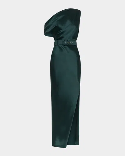 Nicholas Eartha Off-shoulder Bodycon Satin Gown In Green