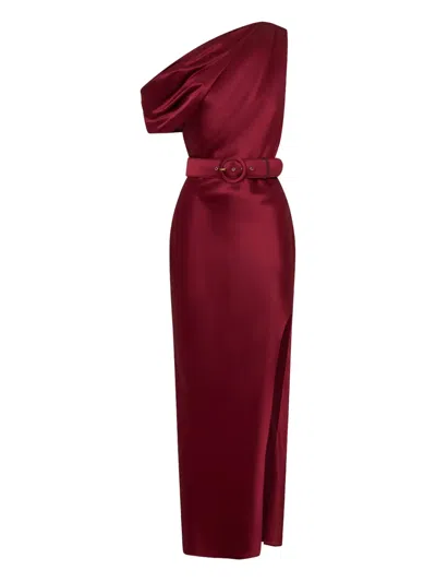Nicholas Eartha One-shoulder Belted Maxi Dress In Red