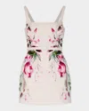 Nicholas Elissa Belted Floral-print Mini Dress In Nala Pomegranate
