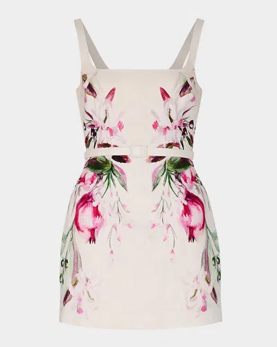 Nicholas Elissa Belted Floral-print Mini Dress In Nala Pomegranate