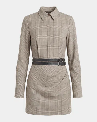 Nicholas Elowen Belted Glen Check Mini Shirtdress In Black