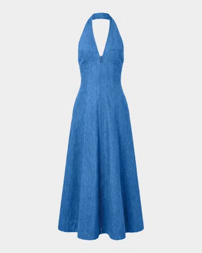 Nicholas Elsa Halter Denim Maxi Dress In Blue