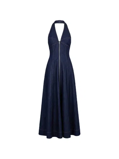 Nicholas Elsa Halterneck Zip-front Maxi Dress In Blue