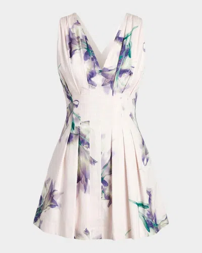 Nicholas Elvira Pleated Floral-print Mini Dress In White
