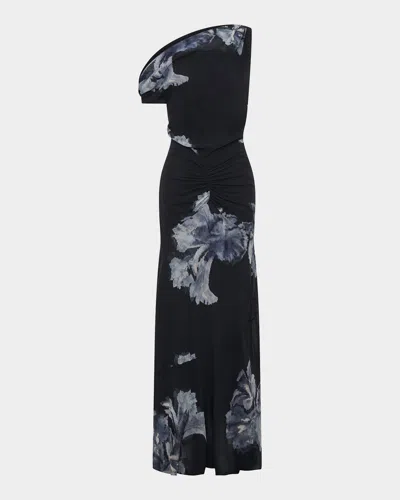 NICHOLAS ELZA ASYMMETRIC OFF-SHOULDER PANELED MAXI DRESS