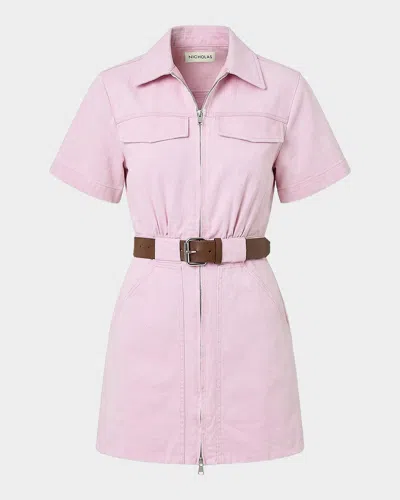 Nicholas Embla Belted Denim Utility Mini Dress In Rose