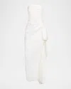 Nicholas Erelyn Draped Side-slit Satin Column Gown In White