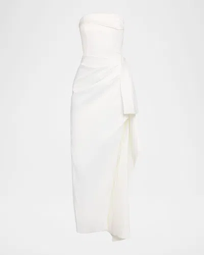 Nicholas Erelyn Draped Side-slit Satin Column Gown In White