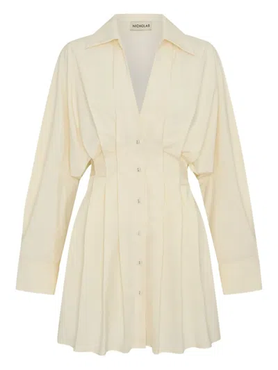 Nicholas Fabienne Pleated Button-front Shirt Dress In Neutral