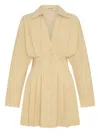 Nicholas Fabienne Pleated Button-front Shirt Dress In Yellow