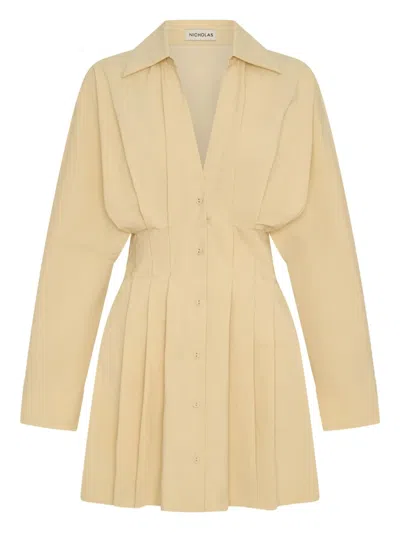 Nicholas Fabienne Pleated Button-front Shirt Dress In Yellow