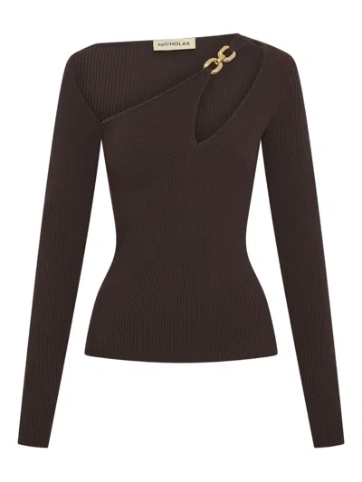 Nicholas Falda Cut-out Ribbed Top In Brown
