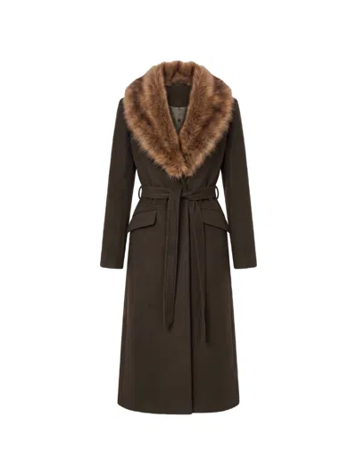 Nicholas Faux-fur Collar Belted Coat In Green