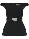 Nicholas Off-the-shoulder Belted Crepe Top In Schwarz