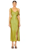 Nicholas Finley Asymmetrical Draped Midi Dress In 藓绿