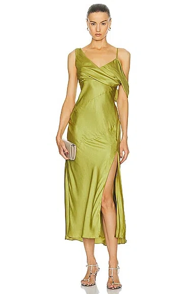 Nicholas Finley Asymmetrical Draped Midi Dress In Moss