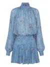 Nicholas Cecile Long Sleeved High Neck Godets Mini Dress In Blue
