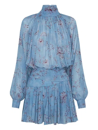 Nicholas Floral-print High-neck Mini Dress In Blue