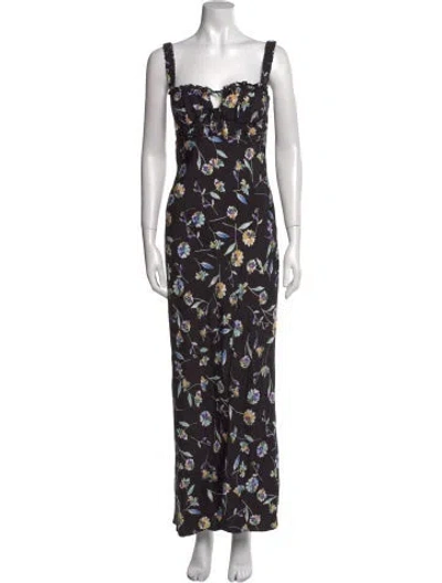 Pre-owned Nicholas Floral Print Long Dress In Black